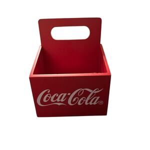 Vintage Coca-Cola Red Wooden Crate Style Carrier Tote Desk Organizer 1998